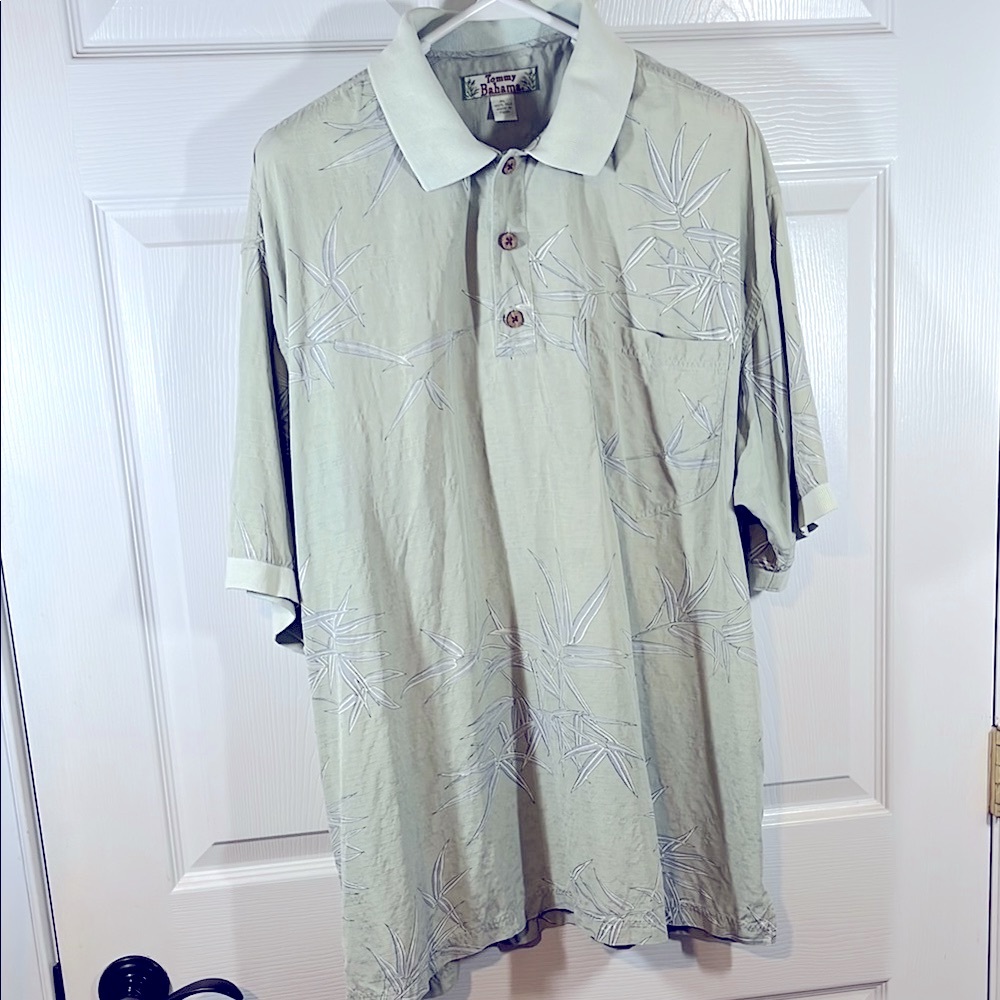Tommy Bahama Silk Golf Polo Shirt Mint Green Tropical Flora Vacation Cruise